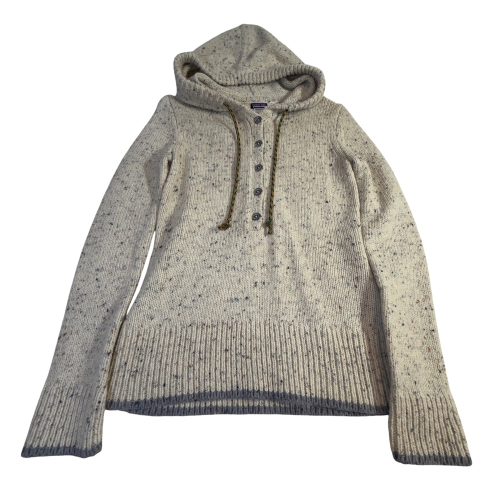 Patagonia Ranchito Merino Wool Sweater Size M Cream Speckled Hooded Henley